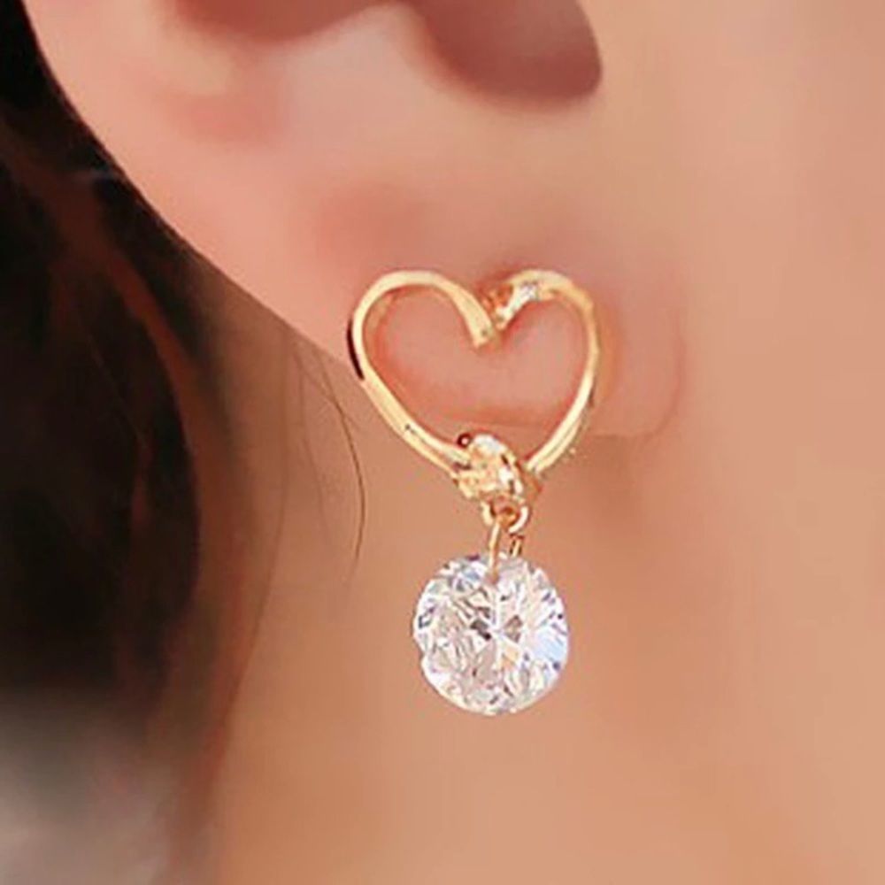 GOLDEN Heart Dangling Crystal Earrings - Picture 3 of 10
